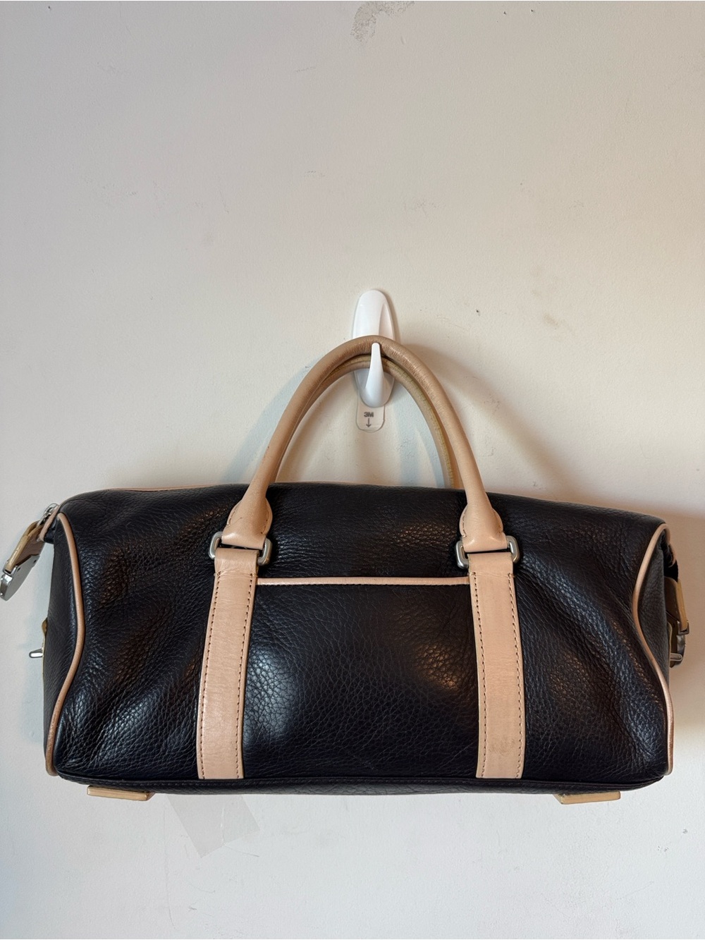 Ann Taylor Vintage #Y2K Dark Brown Leather Duffel with Beige Trim Handbag